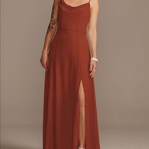 Cowl Neck Chiffon Bridesmaid Dress with Slit